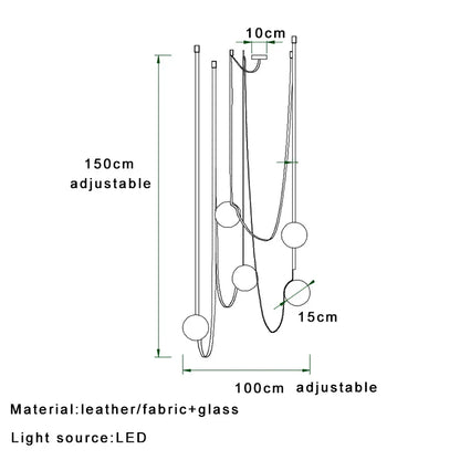 DecorBites™ Leather Glass Ball Pendant Light for Living Room, Adjustable Belt DIY Fixture