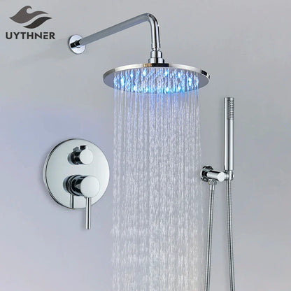 DecorBites™ Brass Shower Set with 2-Way Mixer and Handheld Spray - 8-16" Rain Shower Head