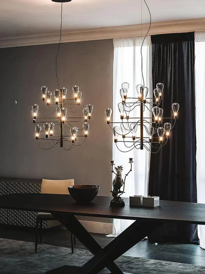 Lámpara de araña contemporánea de hierro y cristal DecorBites™ para una iluminación elegante del vestíbulo
