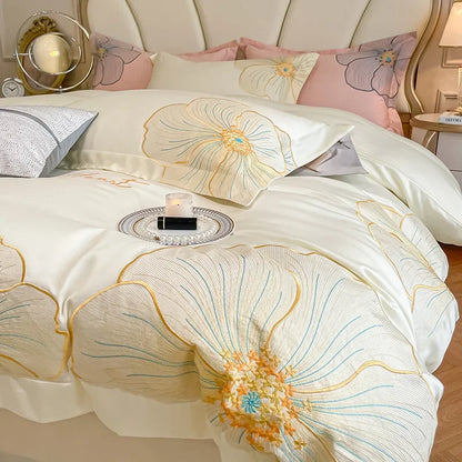 DecorBites™ Embroidered Egyptian Cotton Bedding Set for King Queen RU Bed Linens