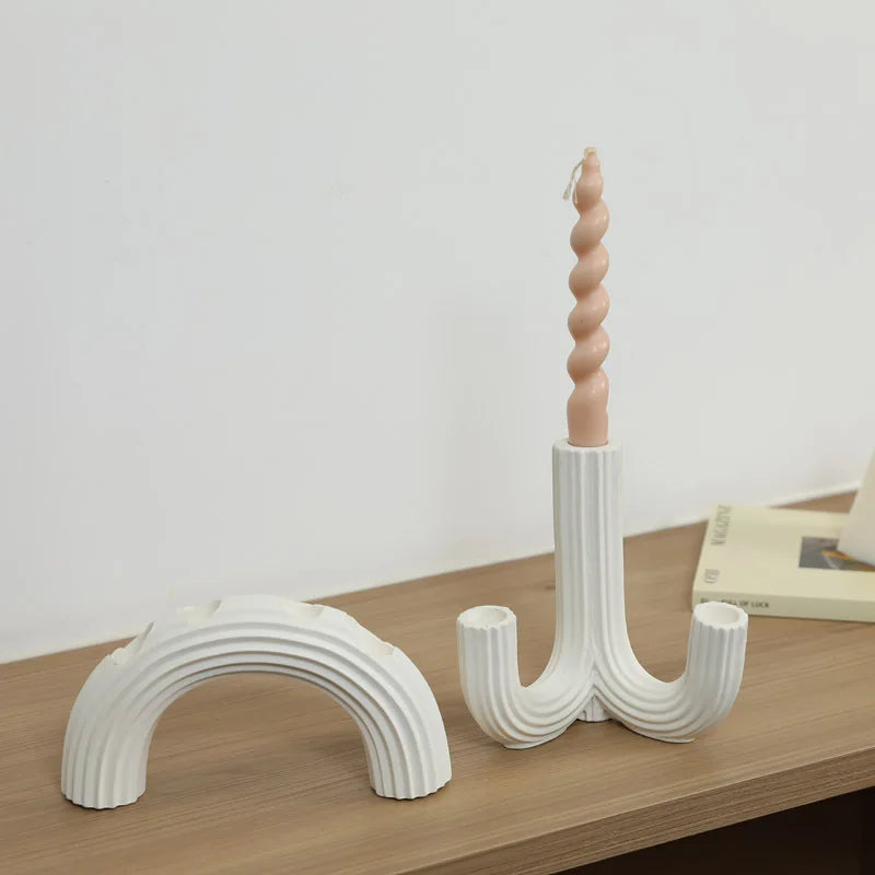 DecorBites™ Elegant White Ceramic Candlestick Holder for Home Decor and Dining Table