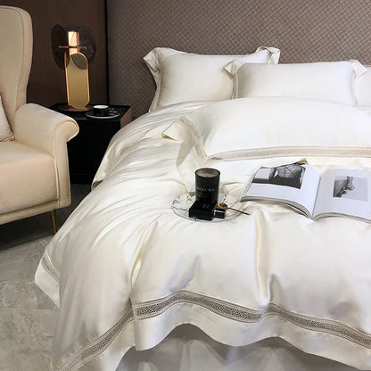 DecorBites™ Eucalyptus Lyocell Luxury Bedding Set in White Champagne Grey Pink