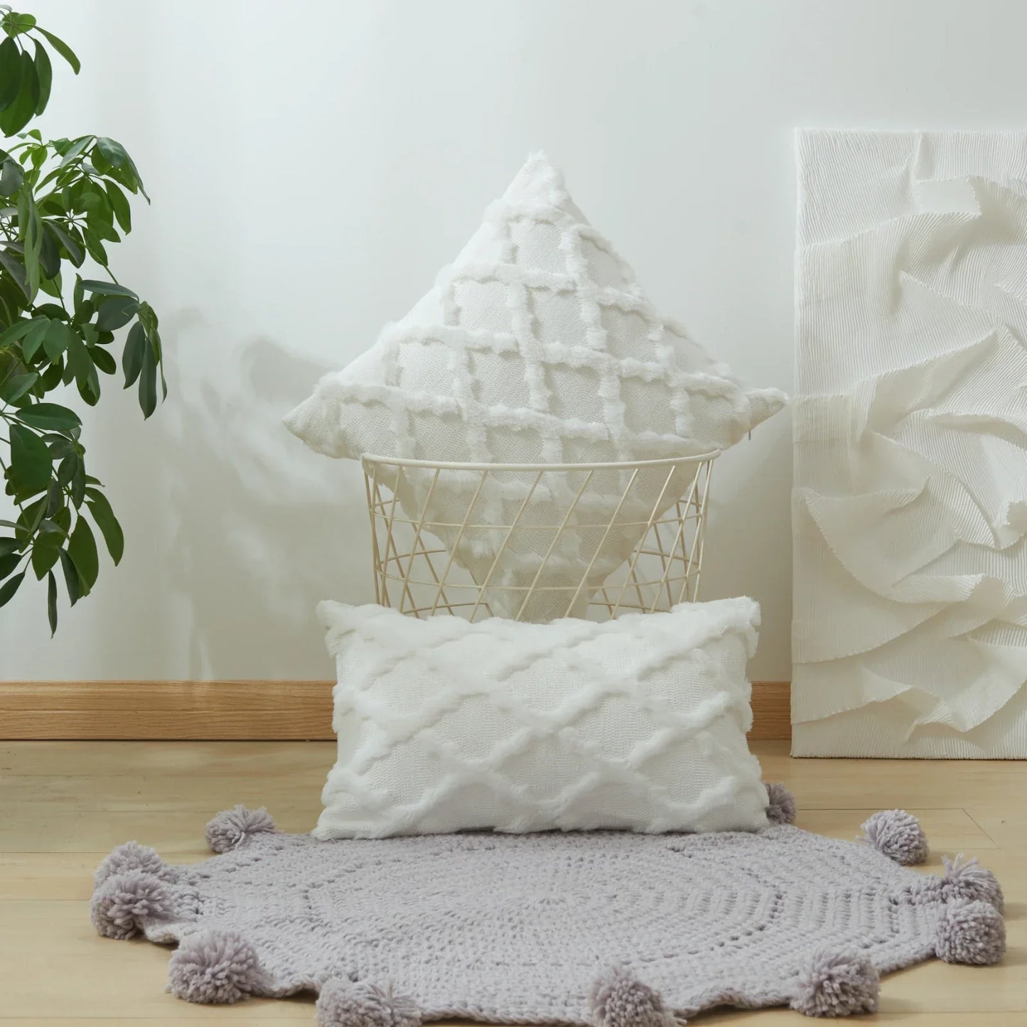 DecorBites™ Diamond Solid Embroidery Cushion Cover for Modern Home Decor