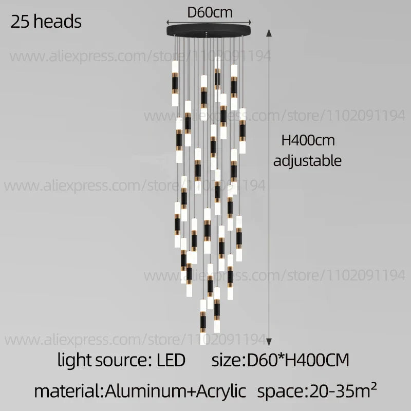 DecorBites™ LED Staircase Chandelier: Modern Duplex Home Lighting for Architectural Decoration