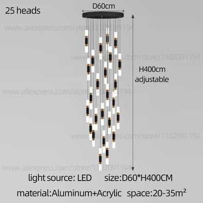 DecorBites™ LED Staircase Chandelier: Modern Duplex Home Lighting for Architectural Decoration