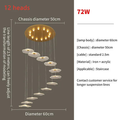 DecorBites™ Lotus Leaf LED Pendant Chandelier for Staircase & Living Room Beauty