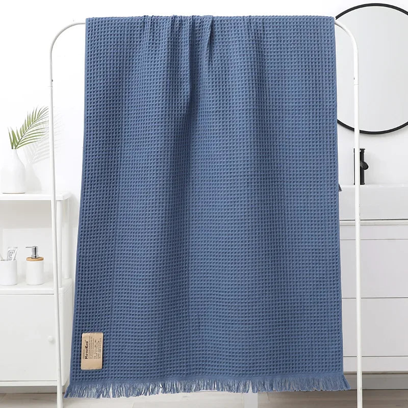DecorBites™ Geometric Tassel Bath Towel - 100% Cotton, Quick-Dry, Multi-colored Waffle Design - 90x180cm