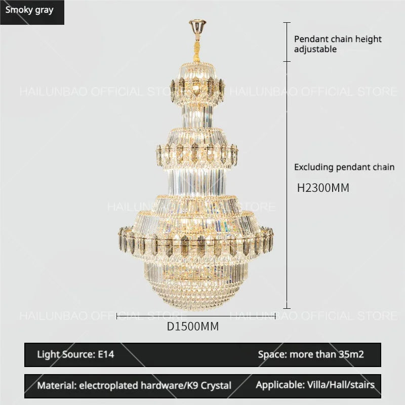 DecorBites™ Crystal Chandelier: Villa High Living Room Luxury Lighting