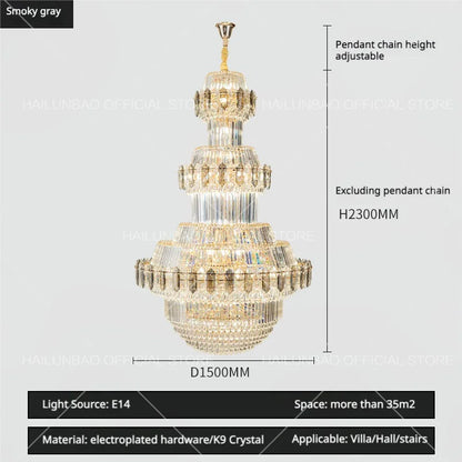 DecorBites™ Crystal Chandelier: Villa High Living Room Luxury Lighting