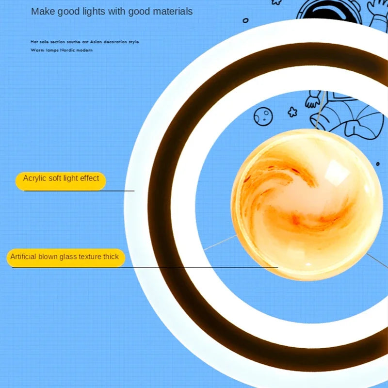 DecorBites™ Acrylic Planet LED Chandelier Earth Ball Decor Star Pendant Light