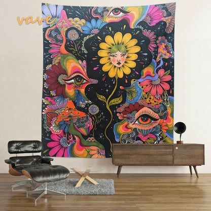 Decobites Moon Garden Psychedelic Flower Tapestry - Bedroom Background Hanging Cloth