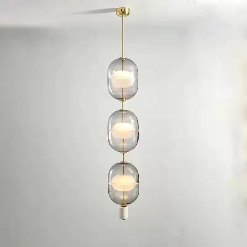 DecorBites™ Clear Gray Amber Glass Pendant Light with Marble Gold Metal Finish