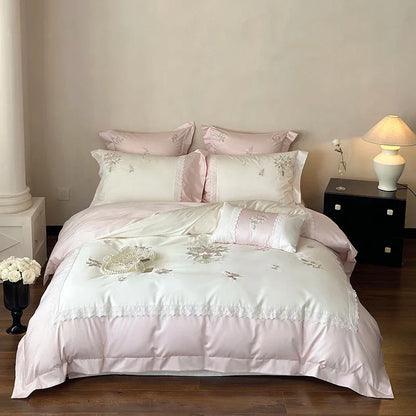 Decobites Flowers Embroidery Lace Princess Bedding Set 1000TC Egyptian Cotton Duvet Cover Set