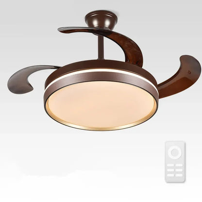 Ventilador de techo DecorBites™ de 42" con iluminación LED moderna en blanco y negro, con control remoto, ideal para comedor o dormitorio.