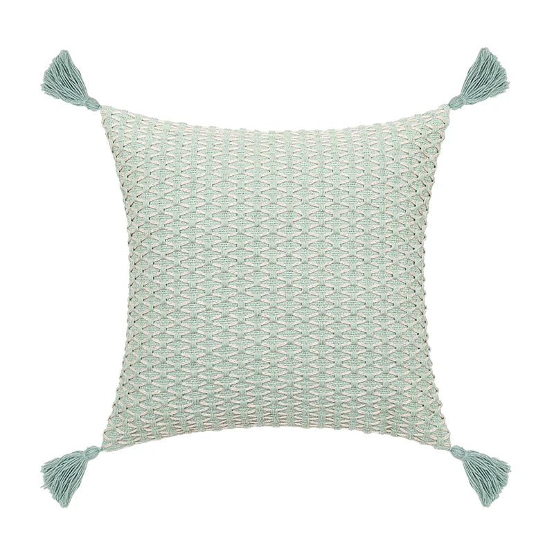 DecorBites™ Linen Embroidery Leaves Cushion Cover 45x45cm Beige Green Aesthetic Throw Pillow