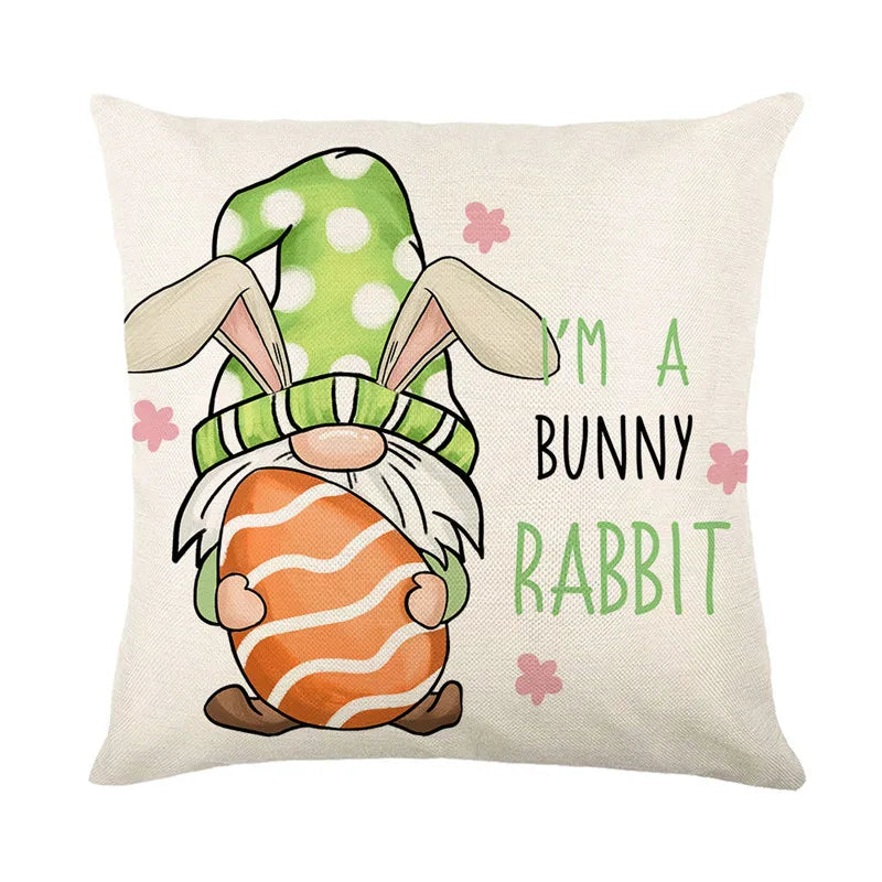 DecorBites™ Easter Bunny Rabbit Linen Cushion Cover 45x45cm - Flower Print Festival Pillowcase
