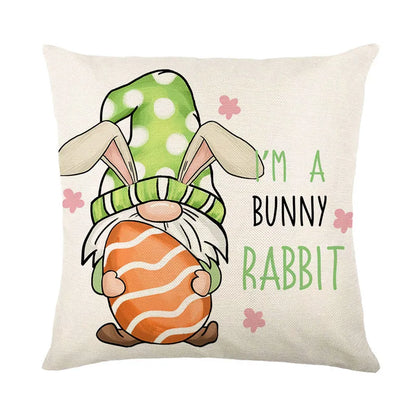 DecorBites™ Easter Bunny Rabbit Linen Cushion Cover 45x45cm - Flower Print Festival Pillowcase