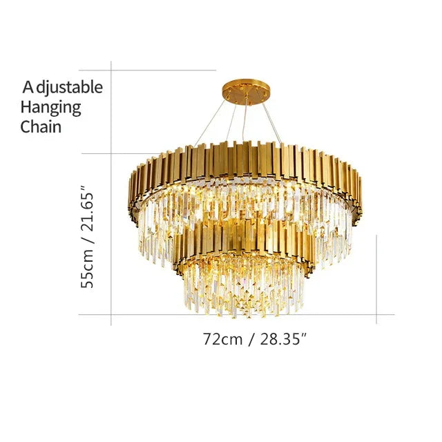 DecorBites™ Goldener Edelstahl-Kristallleuchter: Moderne runde LED-Leuchte für Esszimmer