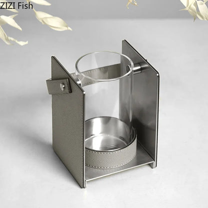 DecorBites™ Leather Glass Vase Plant Pot Artificial Flowers Floral Room Decor