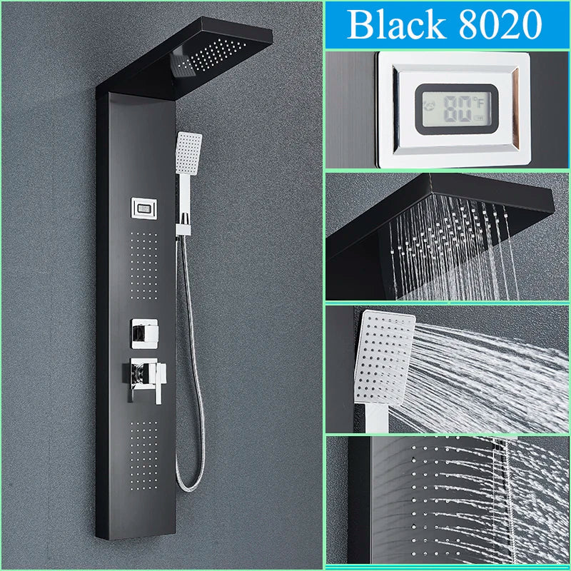 صنبور دش أسود مثبت على الحائط من DecorBites™ مع شلال مطري وخلاط ساخن وبارد