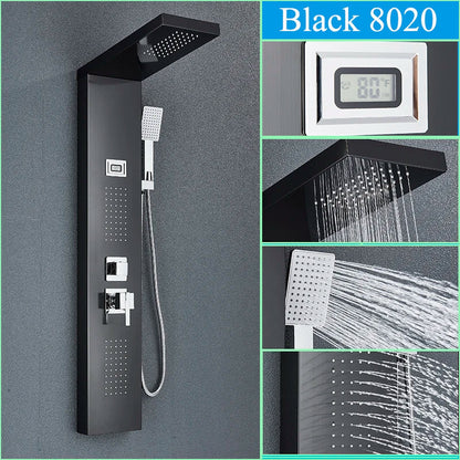 صنبور دش أسود مثبت على الحائط من DecorBites™ مع شلال مطري وخلاط ساخن وبارد