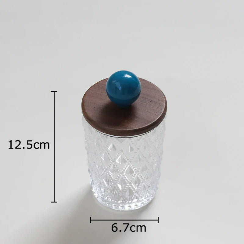 Decorbites™ Bunte Keramik-Kugeln-Glasdose mit Walnussholzdeckel für die Aufbewahrung von Ohrringen & Schmuck