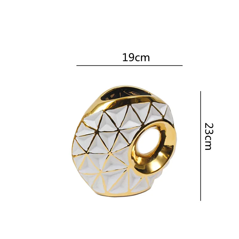 DecorBites™ Golden Ceramic Vase for Wedding and Home Decor