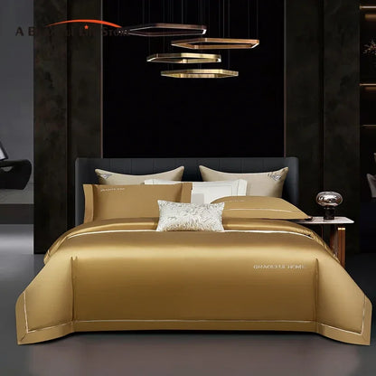 DecorBites™ 1000TC Egyptian Cotton Embroidery Bedding Set with Duvet Cover, Sheet, Pillowcase