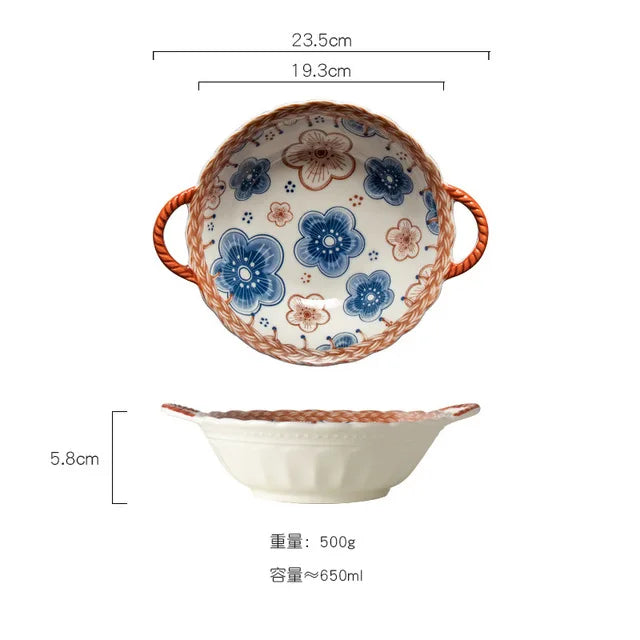 DecorBites™ Japanese Ceramic Baking Bowl with Handle for Microwave Oven and Noodle - 1PCS