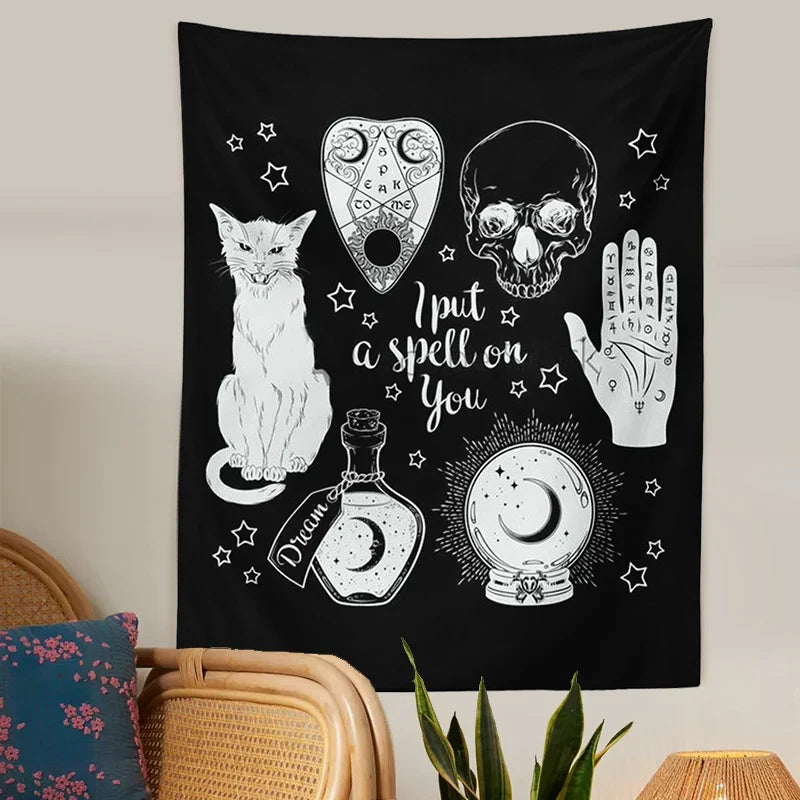 Tarot Cat Tapestry Wall Hanging for Witchy Vibes & Mystical Decor by Decobites