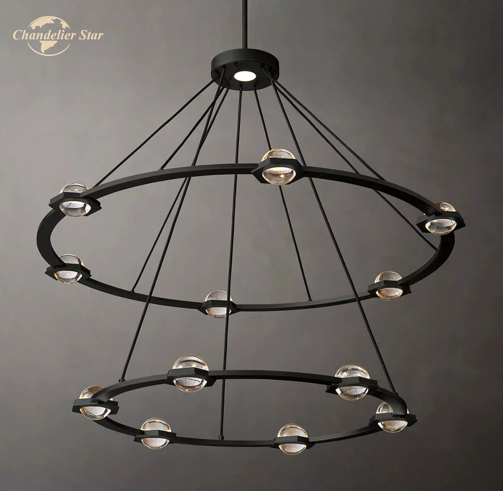 DecorBites™ Éclatant Two-Tier Round Crystal Chandelier for Living & Dining Room