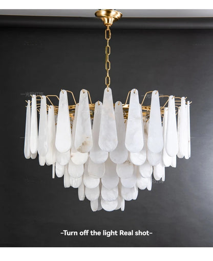 Lámpara Colgante de Mármol Francés Moderno en Cobre E14 LED Forma de Gota de Agua Candelabro para Sala de Estar Comedor Dormitorio Decoración del Hogar Luces