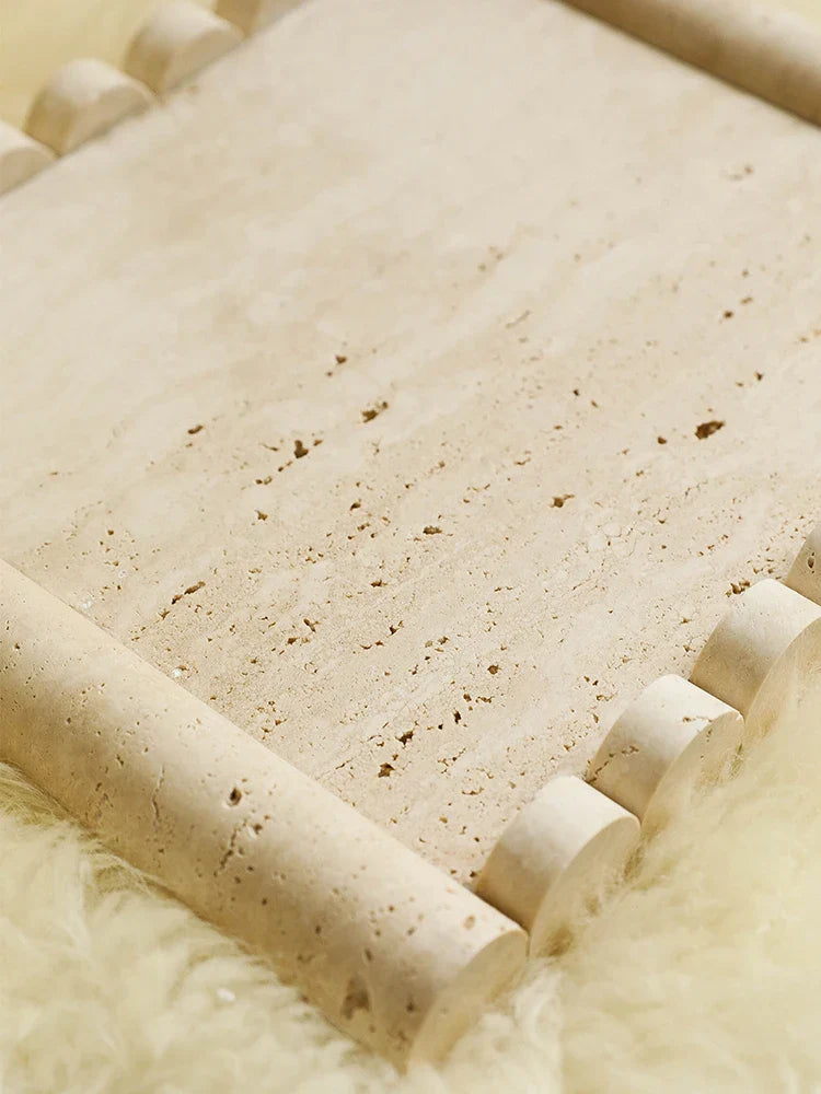DecorBites™ Beige Travertine Marble Serving Tray - Vintage Natural Stone Plate for Hotel, Party, Snacks