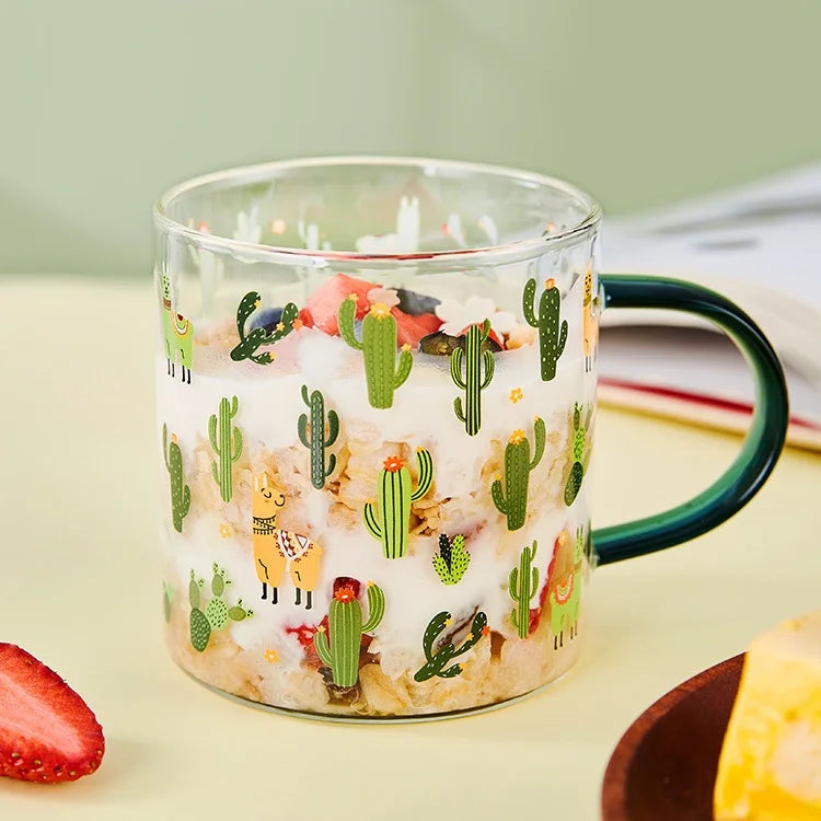 DecorBites™ Cactus Glass Tea Milk Cups With Scale - Coffee Mug Tumbler Water Cups