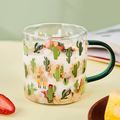 DecorBites™ Cactus Glass Tea Milk Cups With Scale - Coffee Mug Tumbler Water Cups