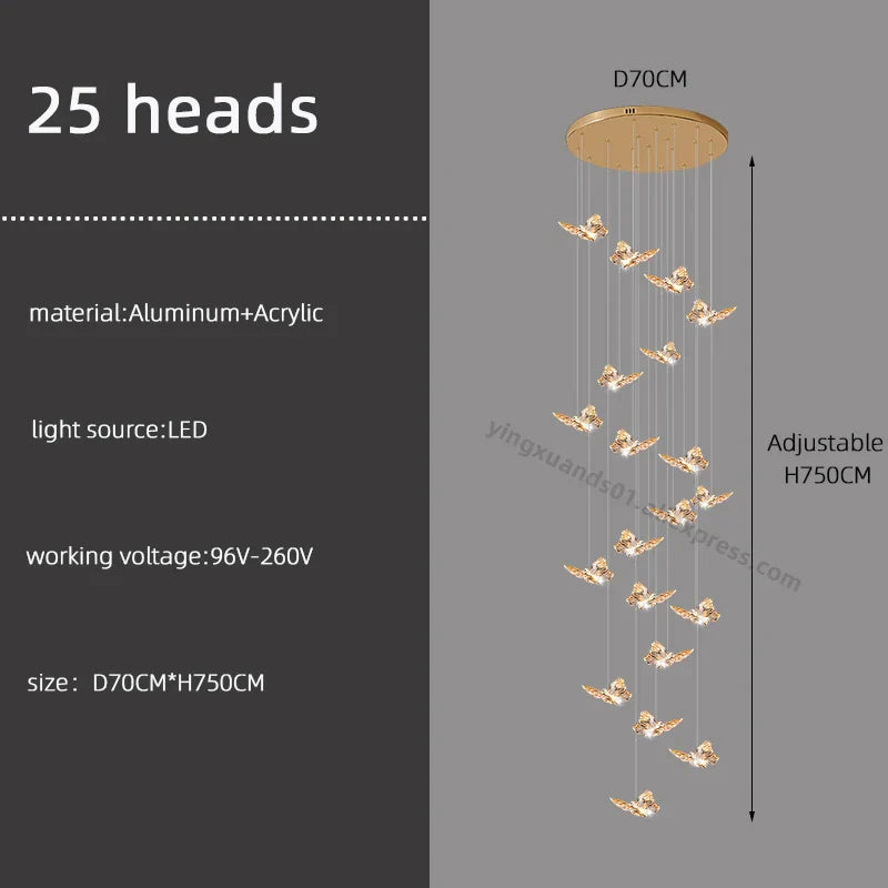 DecorBites™ Butterfly Chandelier Staircase Suspended Loft Pendant Light for Living Room & Hallway