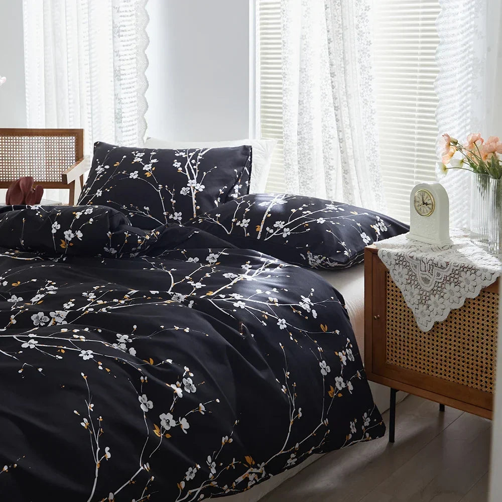 Decobites Plum Blossom Double Duvet Set: Soft Skin-Friendly Quilt Cover & Pillowcase