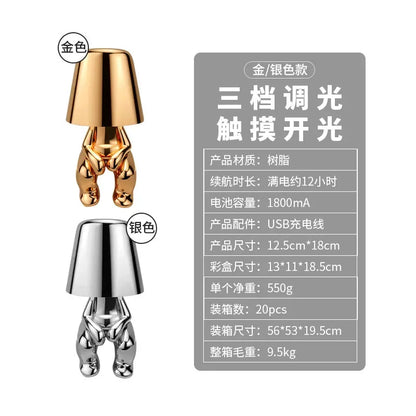 DecorBites™ LED Golden Boy Table Lamp | Rechargeable Resin Night Light for Bedroom Decor