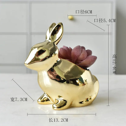 Maceta de cerámica DecorBites™ Conejo Dorado | Jarrón para suculentas de dibujos animados