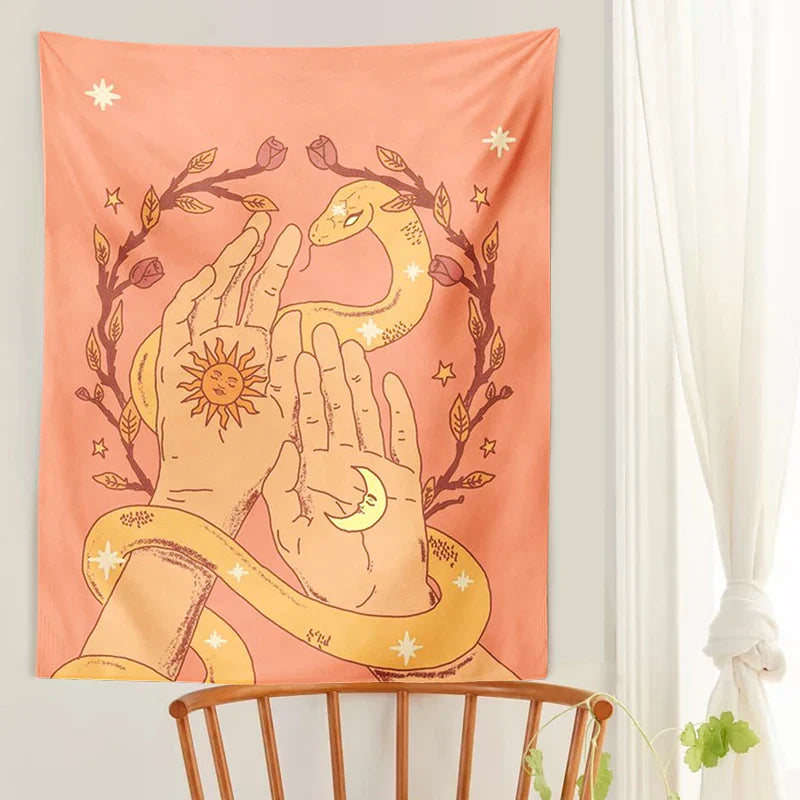 Decobites Sun Moon Snake Tapestry Wall Hanging Retro Boho Decor Art