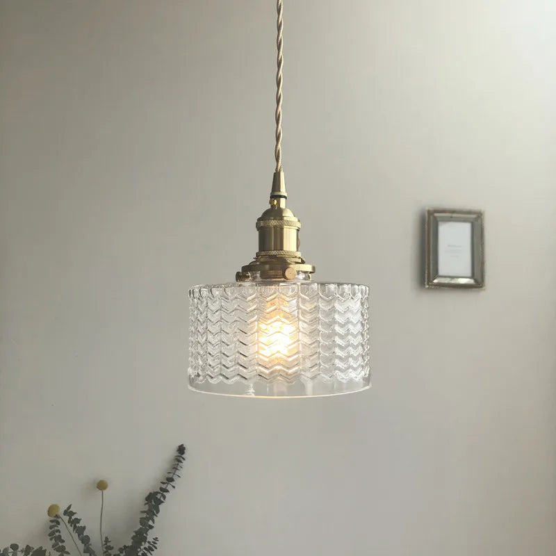 Green Glass Pendant Light Polished Copper 3-Head