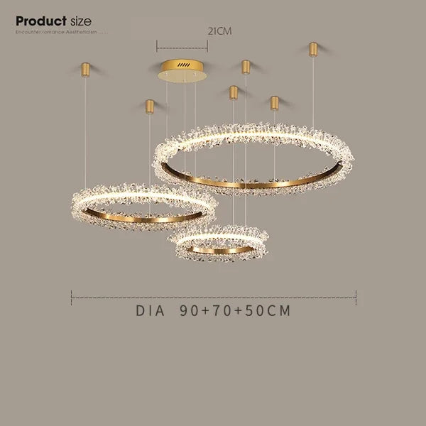 Chandelier de Anillo de Cristal Dorado Decorbites™ para la Decoración de Sala de Estar y Restaurante