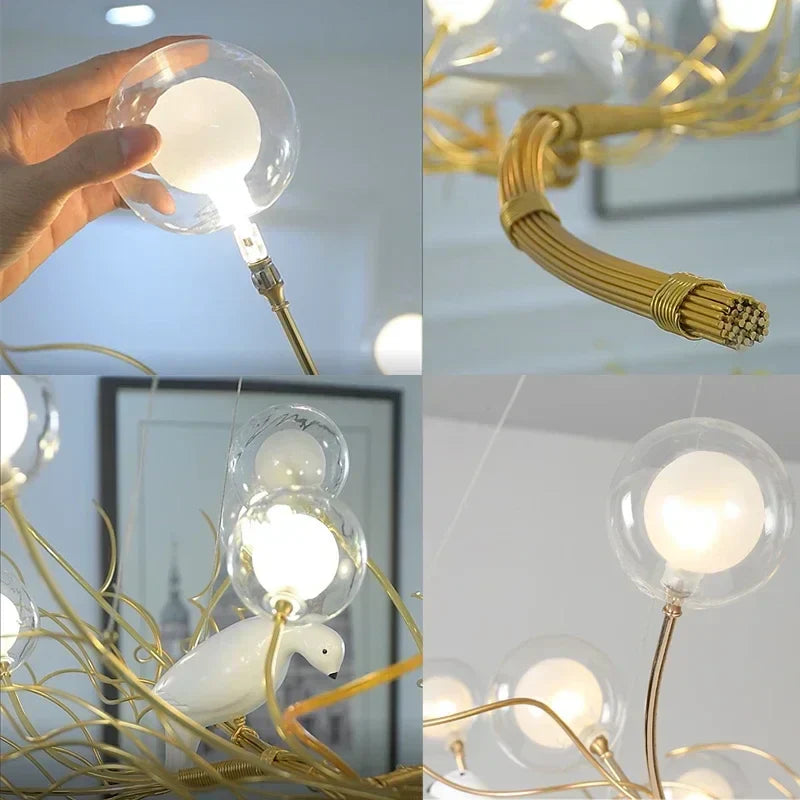 DecorBites™ Bird Nest LED Chandelier: Retro Iron Branch Pendant Lighting for Dining Room