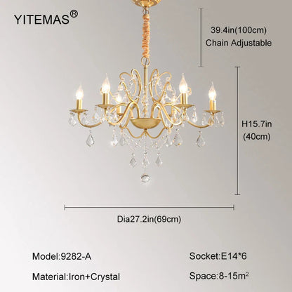 DecorBites™ Gold Crystal Chandelier with Lamp Shade for Elegant Living Room, Bedroom, and Kitchen
