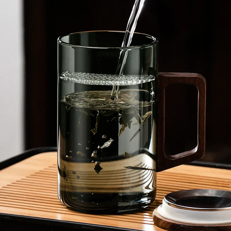 Juego de Tazas de Té de Vidrio Decorbites™ con Asa de Madera y Filtro Lunar