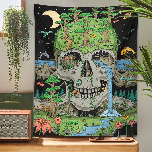 Decobites Psychedelic Skull Tapestry Wall Hanging for Witchy Room Decor