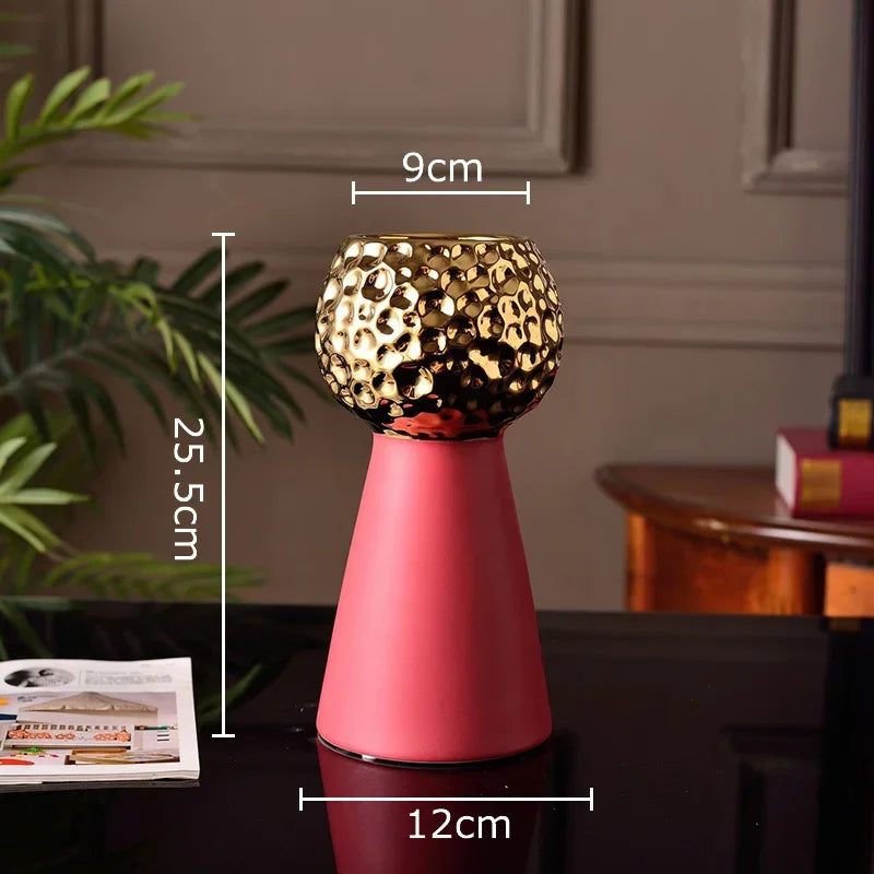 Jarrón de cerámica con patrón de martillo dorado Decorbites™: Maceta creativa para decoración de mesa y arreglo floral