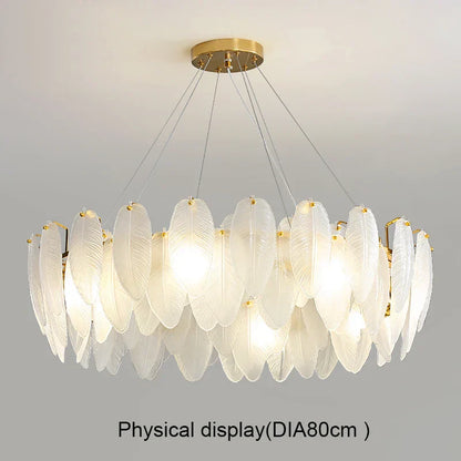 DecorBites™ Gold Feather Chandelier LED Pendant Light for Home Decor