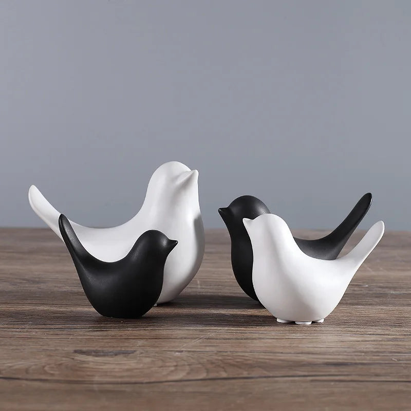 DecorBites™ Bird Figurine Set Nordic Ceramic Black White Table Sculptural Ornament
