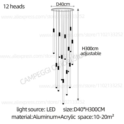 DecorBites™ Golden Tube Chandelier: Modern Designer LED Staircase Light for Nordic Loft Apartment